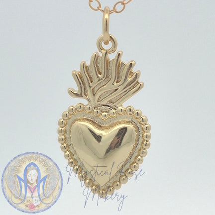 Thin Beaded Sacred Heart Pendant