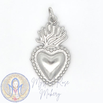 Thin Beaded Sacred Heart Pendant