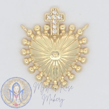Sacred Heart with Jeweled Cross Pendant