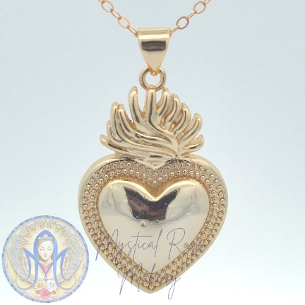 Thick Beaded Border Sacred Heart Pendant