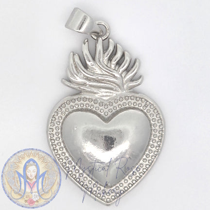Thick Beaded Border Sacred Heart Pendant