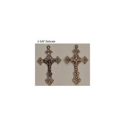 Front and back of a rosary center on a white background with text '1-3/8" Delicate'.