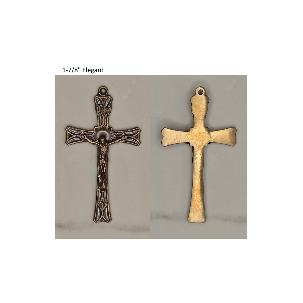 Front and back of a rosary center on a white background with text '1-7/8" Elegant'.