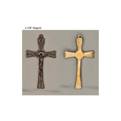 Front and back of a rosary center on a white background with text '1-7/8" Elegant'.